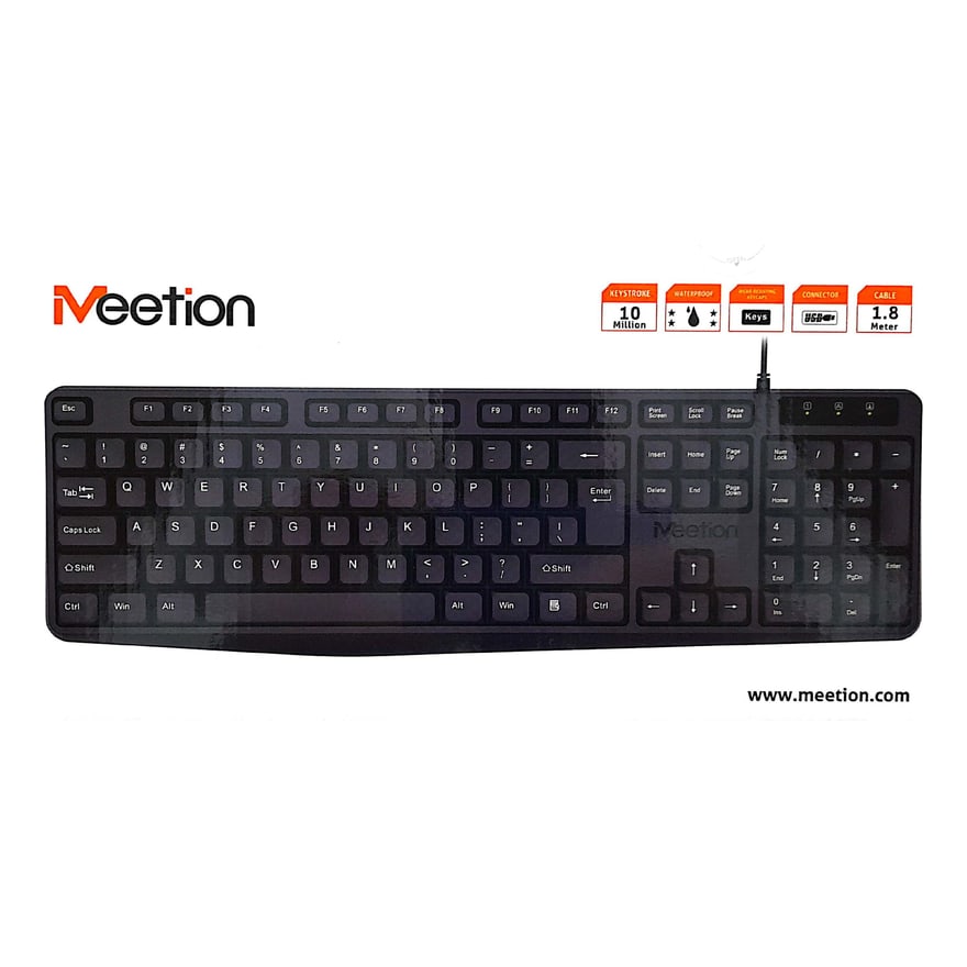 Teclado USB Meetion K200 diseño ergonómico, cable 1.7 m, negro