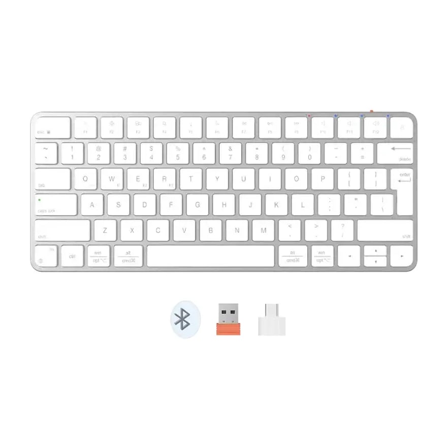Teclado inalámbrico Meetion iKey K210 recargable tipo C, Bluetooth y 2.4 GHz, delgado 78 teclas, blanco