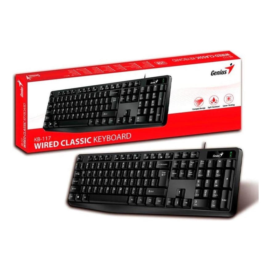 Teclado alámbrico USB Genius KB-117 numérico resistente al agua, negro