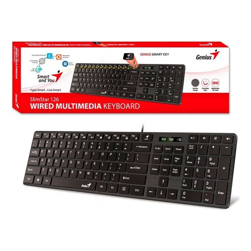 Teclado alámbrico USB Genius SlimStar 126 slim con tecla Copilot IA, negro