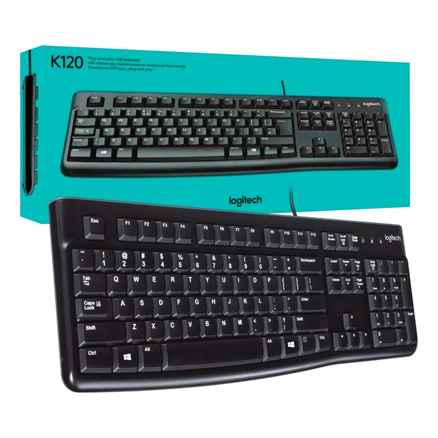 Teclado USB Logitech K120 numérico antiderrames, negro