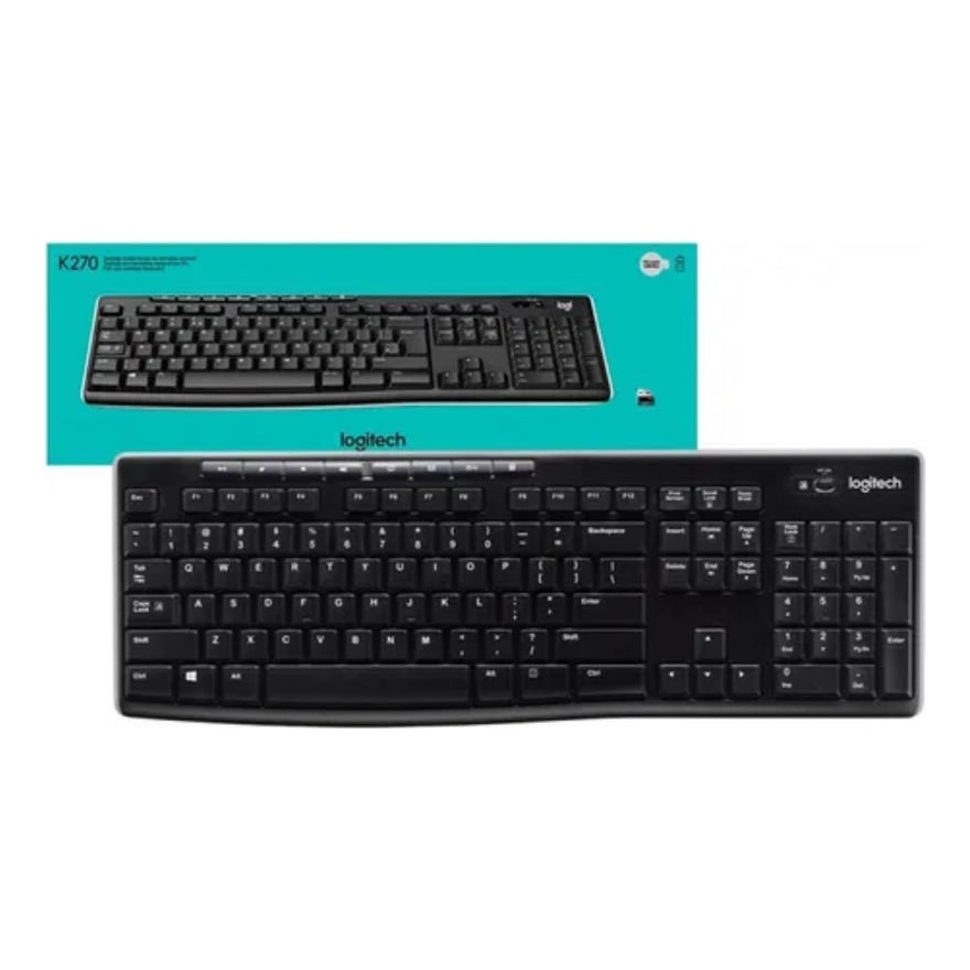 Teclado inalámbrico Logitech K270 tamaño normal, numérico y multimedia, 2.4 GHz, negro