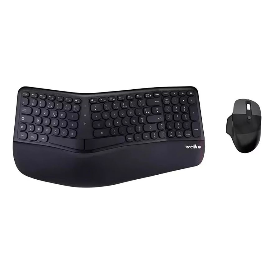 Combo teclado y mouse ergonómico inalámbrico Weibo WB-218, teclado numérico 102 teclas, negro