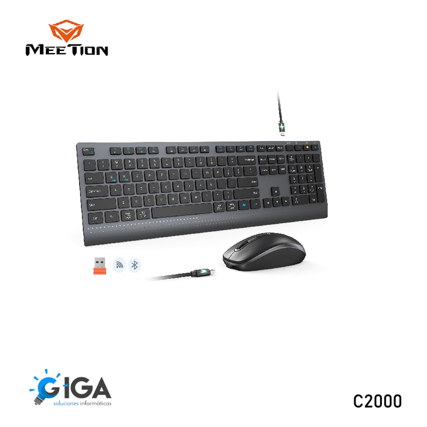 Combo teclado y mouse inalámbrico de oficina Meetion C2000 numérico, inalámbrico y Bluetooth, silencioso, negro