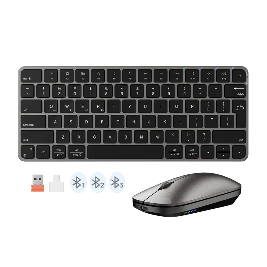 Combo teclado y mouse inalámbrico Meetion iKey C210 Bluetooth, teclado numérico tipo Magic, delgado, púrpura