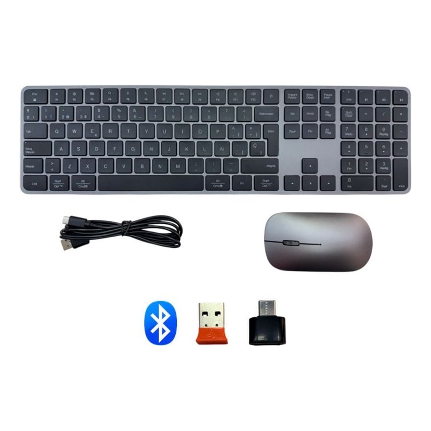 Combo teclado y mouse inalámbrico portátil Meetion iKey C230 scissor switch, Bluetooth y 2.4 GHz, carga tipo C, mouse 2400 DPI, rosa gold