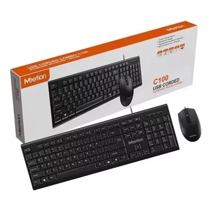 Combo teclado y mouse USB Meetion C100 de membrana, resistente al agua, negro