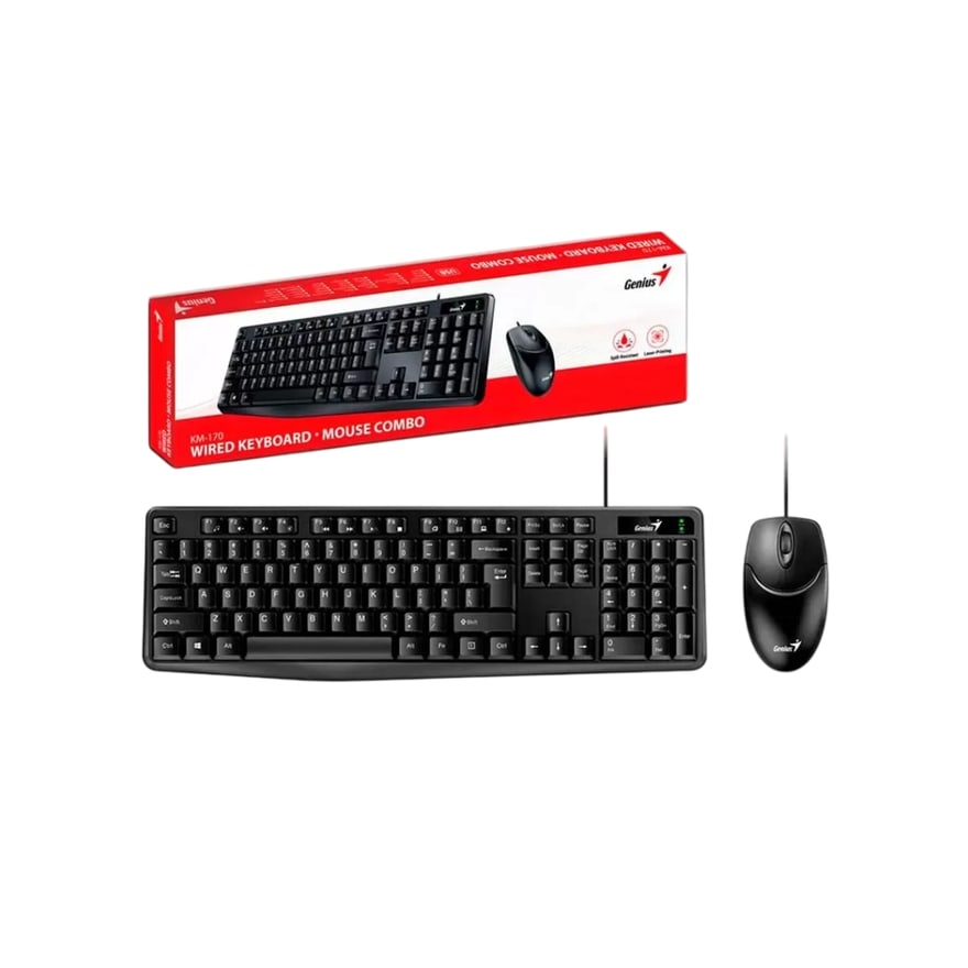 Combo teclado y mouse alámbrico USB Genius KM-100SE con tecla Copilot IA, negro