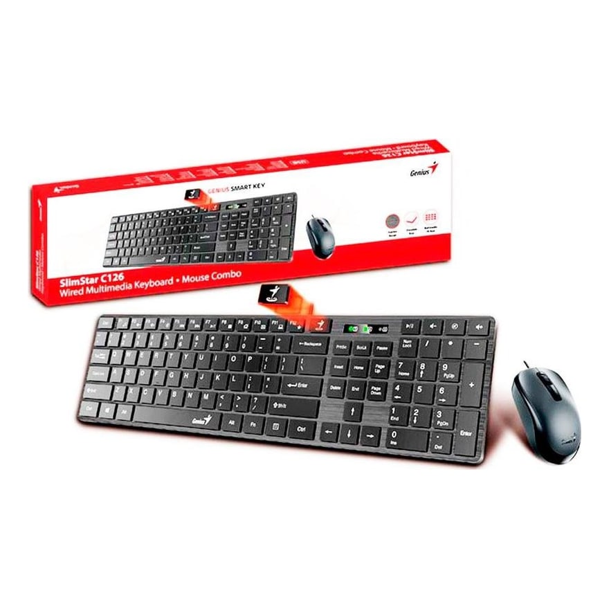 Combo teclado y mouse alámbrico USB Genius SlimStar C126, negro