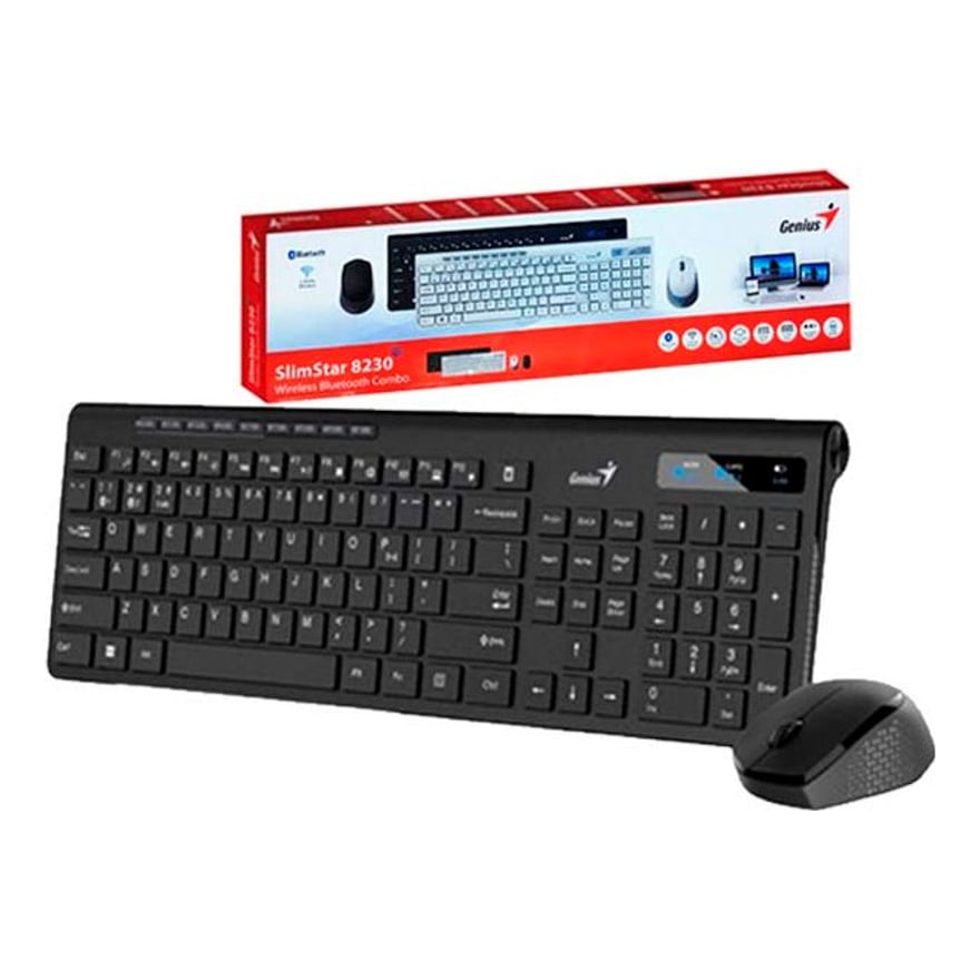 Combo teclado y mouse inalámbrico y Bluetooth 5.3 Genius SlimStar 8230 con 9 teclas de acceso rápido, negro