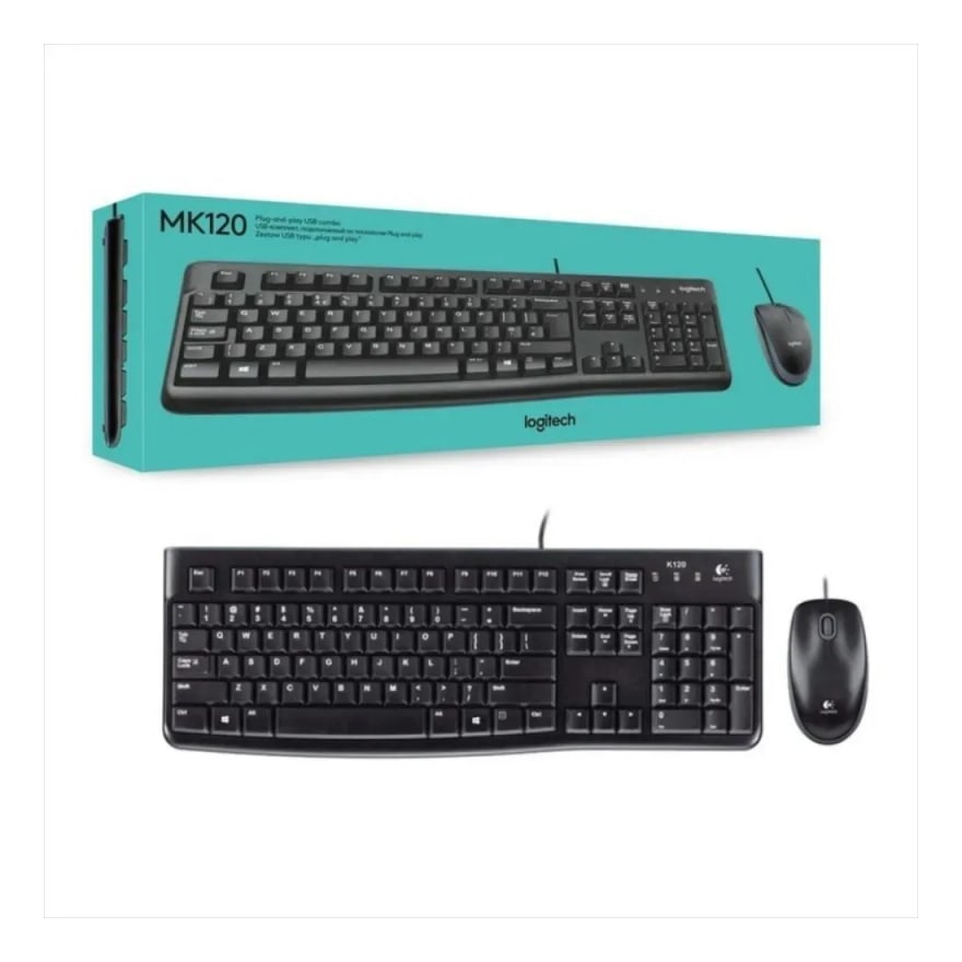 Combo teclado y mouse alámbrico Logitech MK120 numérico, negro