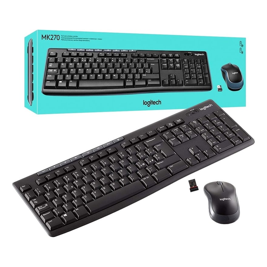 Combo teclado y mouse inalámbrico Logitech MK270 numérico, negro