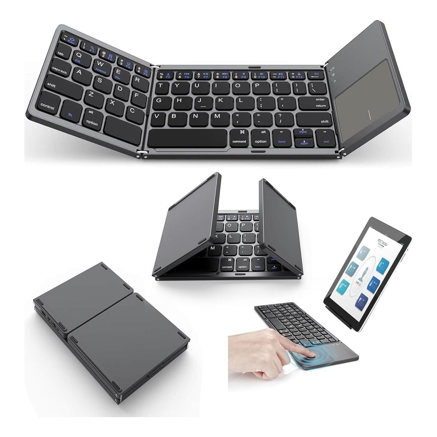 Mini teclado Bluetooth con touchpad, recargable, con luz LED, negro