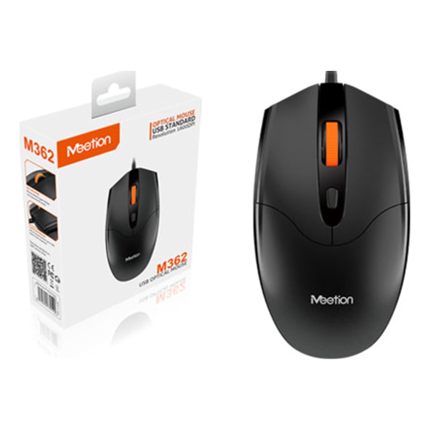 Mouse alámbrico óptico USB Meetion M362 1600 DPI, negro