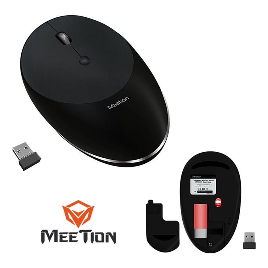 Mouse inalámbrico recargable Meetion R600 carga V8, alcance 10 m, negro