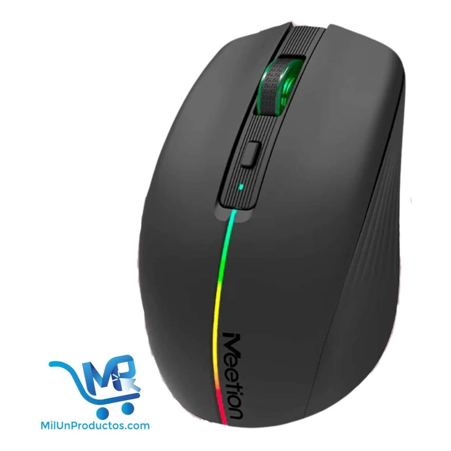 Mouse inalámbrico recargable Meetion BTM002 2.4 GHz y Bluetooth con luz LED 1600 DPI, USB y tipo C, negro