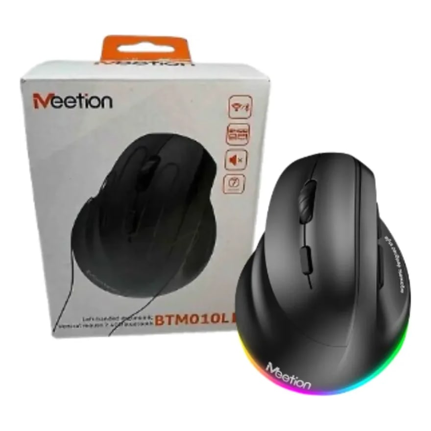 Mouse ergonómico vertical recargable Meetion BTM010 para zurdos, Bluetooth y USB, 2400 DPI, negro