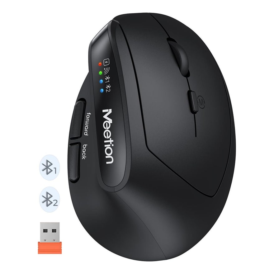 Mouse ergonómico inalámbrico Meetion BTM008 2.4 GHz y Bluetooth 2400 DPI, 6 botones, tipo C, rosado