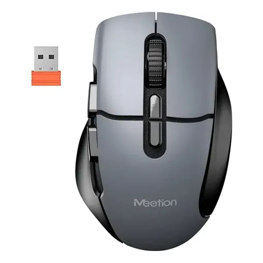 Mouse ergonómico inalámbrico Meetion BTM001 RGB 2.4 GHz y Bluetooth 2400 DPI, 7 botones, tipo C, blanco con azul