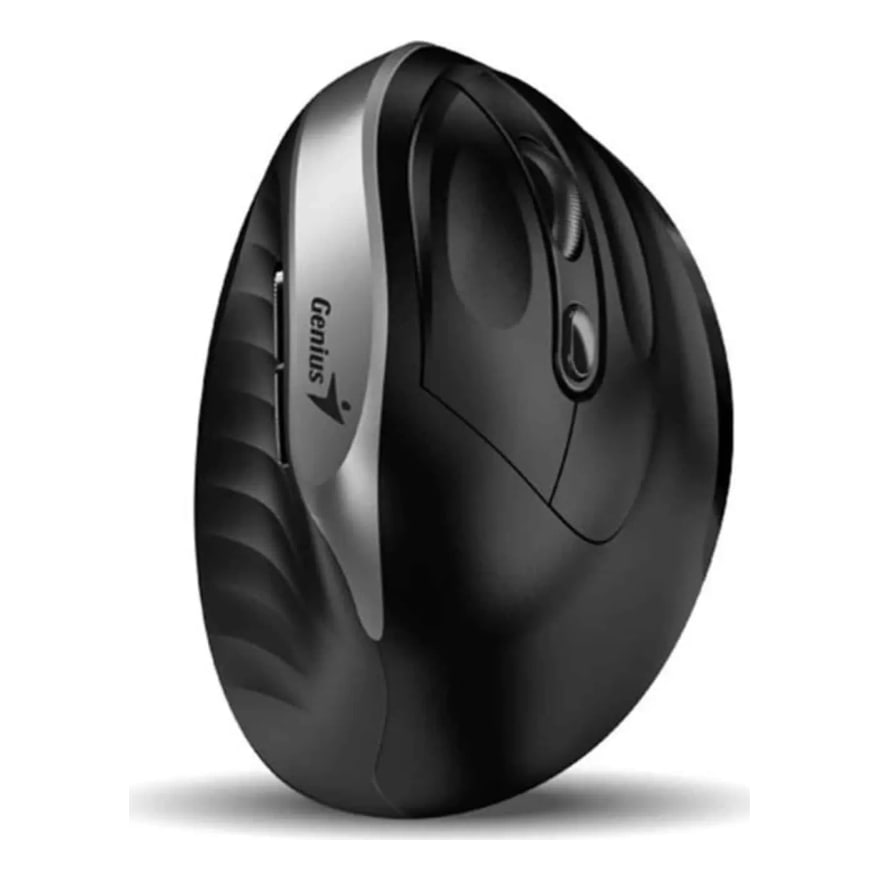 Mouse ergonómico vertical inalámbrico Genius Ergo 8250S silencioso, 6 botones, incluye pila AA, negro con gris