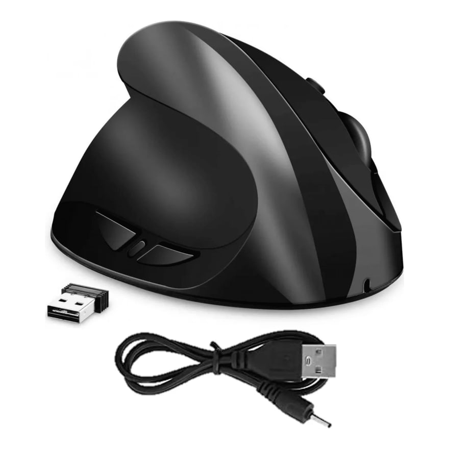 Mouse ergonómico vertical inalámbrico recargable Anera 2 modos Bluetooth y 2.4 GHz, RGB, negro