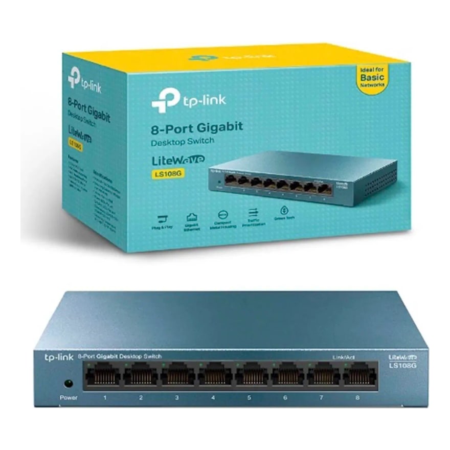 Switch TP-Link LS108G 8 puertos Gigabit 10/100/1000 Mbps metálico