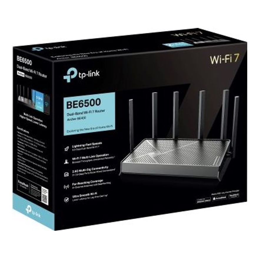 Router TP-Link Archer BE400 WiFi 7 BE6500 doble banda, 6 antenas, compatible Alexa