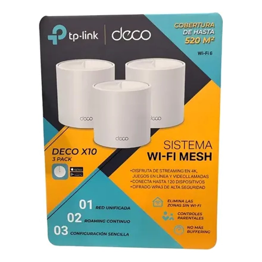 Sistema WiFi 6 mesh TP-Link Deco X10 AX1500 Gigabit, hasta 120 dispositivos, 3 unidades