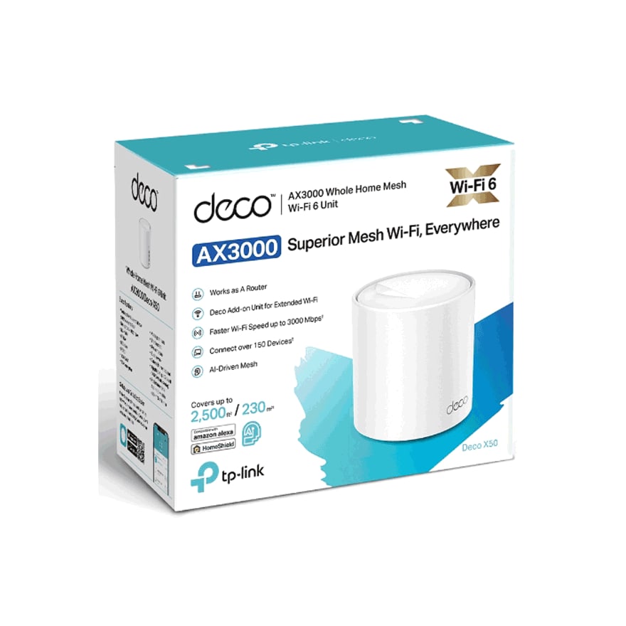 Sistema WiFi 6 mesh TP-Link Deco X50 AX3000 doble banda Gigabit, optimización con IA, 3 unidades, hasta 600 m²