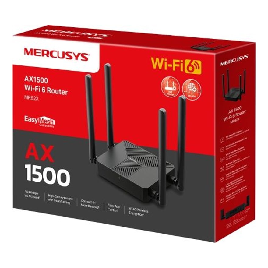 Router Mercusys MR62X WiFi 6 AX1500 compatible EasyMesh, 4 antenas