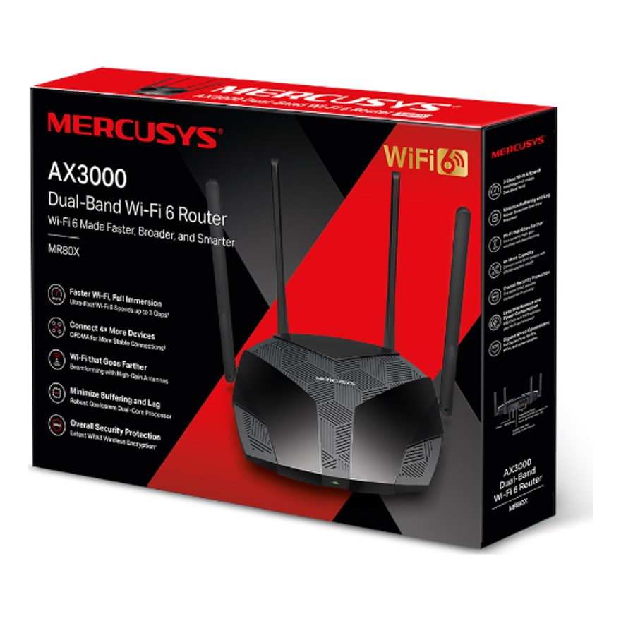 Router Mercusys MR80X WiFi 6 AX3000 4 antenas, 4 puertos, WPA3, control parental