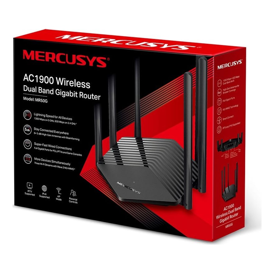 Router Mercusys MR50G AC1900 6 antenas Gigabit, control parental