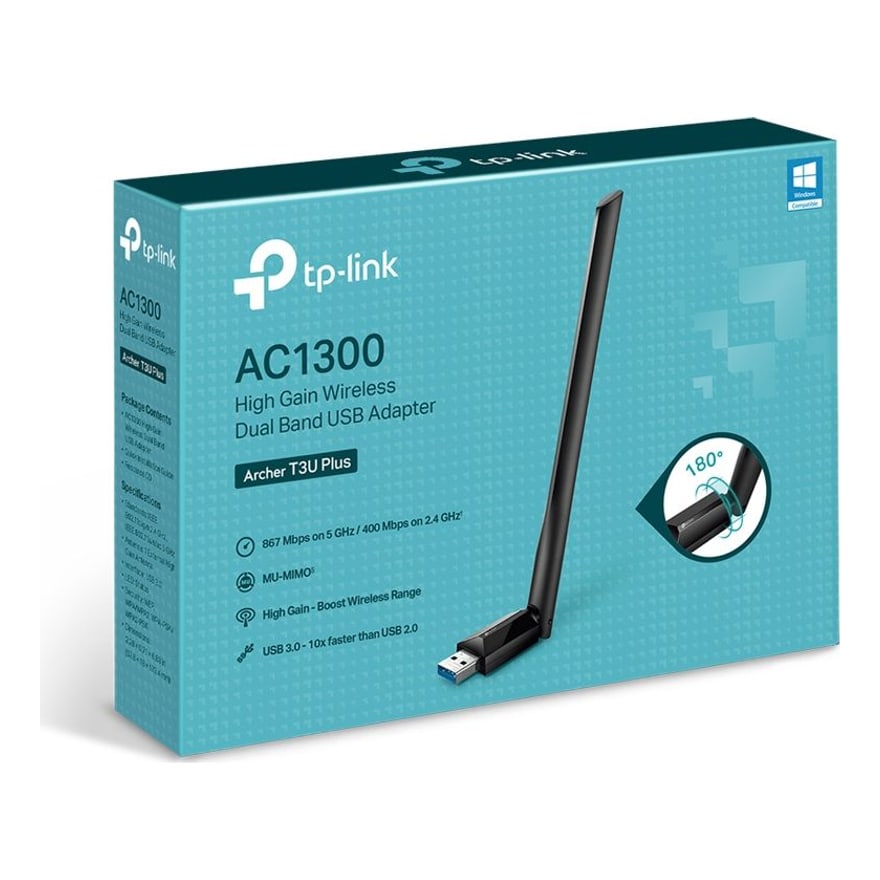 Adaptador WiFi USB TP-Link Archer T3U Plus AC1300 MU-MIMO USB 3.0 con antena