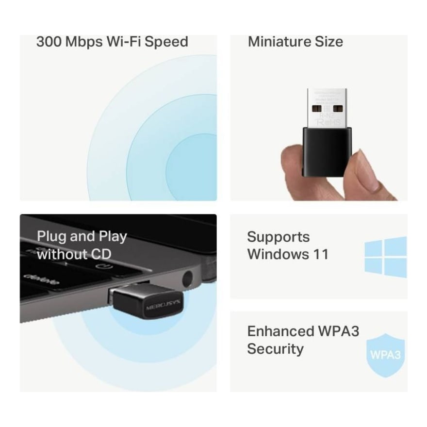 Adaptador WiFi USB Anera 300 Mbps con antena de 5 dBi