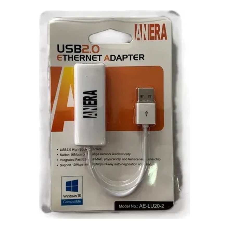 Adaptador USB 2.0 a red RJ45 Anera, blanco