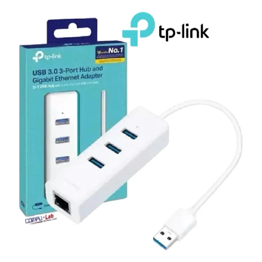 Adaptador USB 3.0 a red RJ45 Gigabit con hub de 3 puertos USB 3.0 TP-Link UE330, blanco