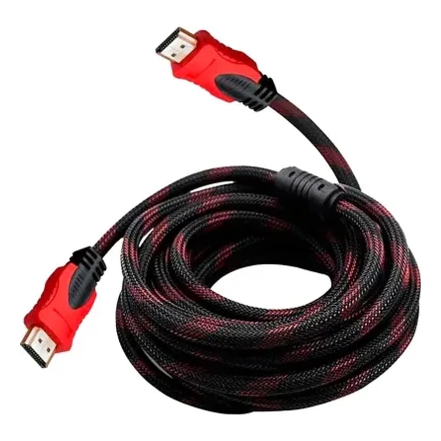 Cable HDMI a HDMI de malla rojo y negro de 1.5 metros, económico