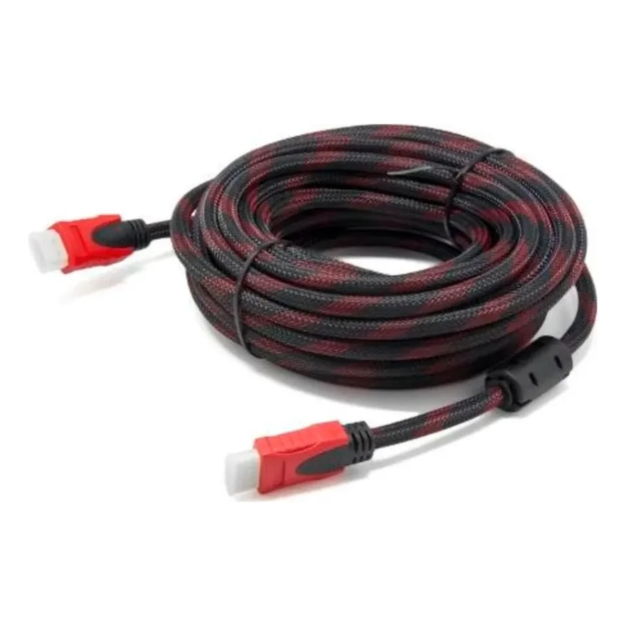 Cable HDMI a HDMI con filtro de malla rojo y negro de 5 metros, económico