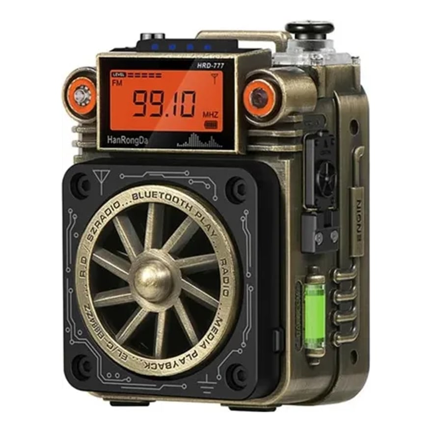 Parlante Bluetooth Anera con radio multibanda y panel solar, linterna, USB, micro SD, FM/AM, diseño vintage