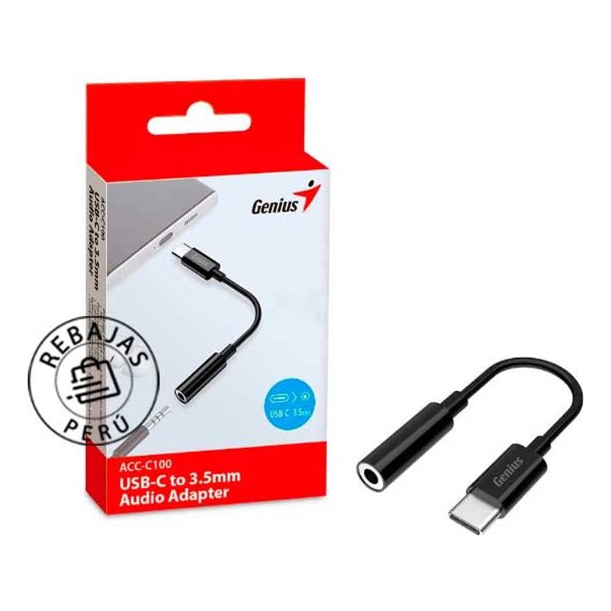 Adaptador USB tipo C a jack 3.5 mm Genius ACC-C100 de 12 cm