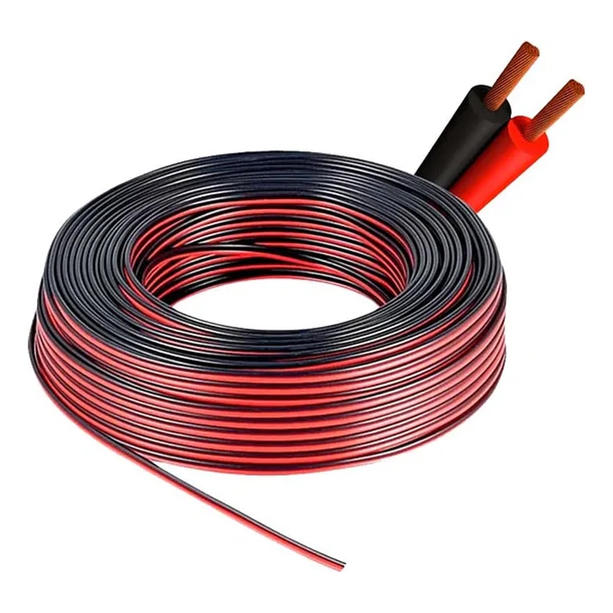 Cable de parlante #14 rojo y negro 20% cobre 42/0.20 CCAD 2C 3.8 x 7.6, rollo de 100 metros