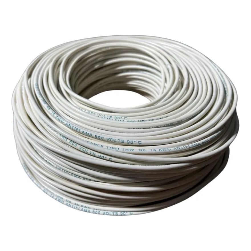 Cable de parlante #14 blanco 100% cobre con protección, rollo de 100 metros