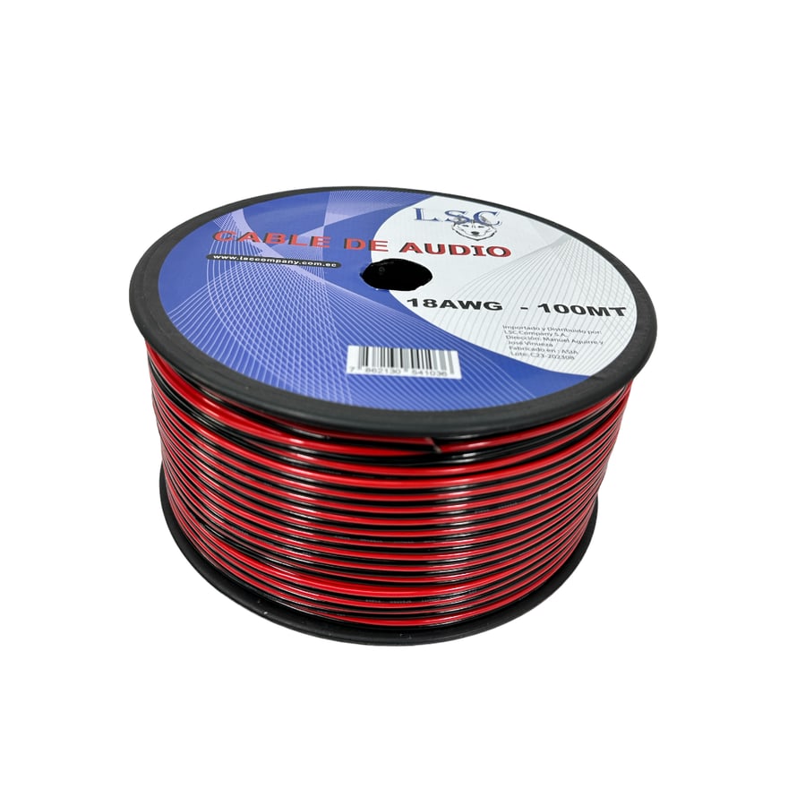 Cable de parlante #16 rojo y negro 100% cobre 2C 3.0 x 6.0, rollo de 100 metros
