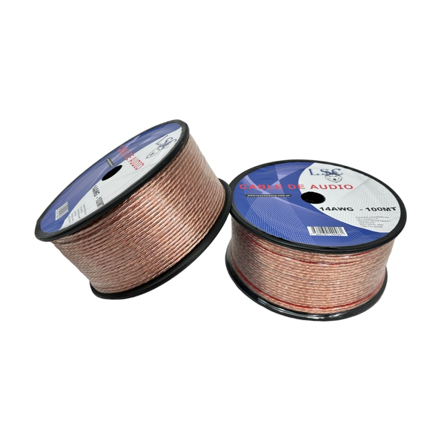 Cable de parlante #20 transparente 20% cobre 14/0.20 CCAD 2C 2.6 x 5.2, rollo de 100 metros