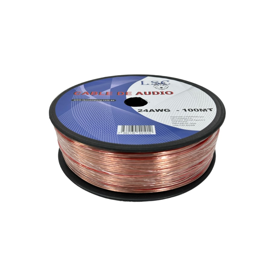 Cable de parlante #24 transparente 20% cobre 7/0.20 CCAD 2C 2.2 x 4.4, rollo de 100 metros