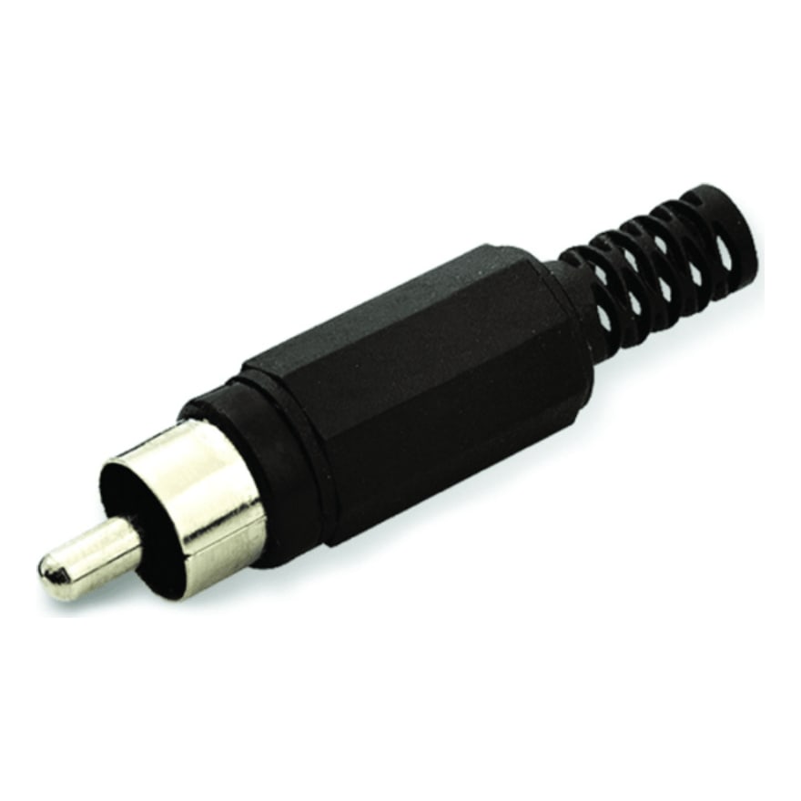 Plug RCA macho para soldar plástico negro, paquete de 10 unidades