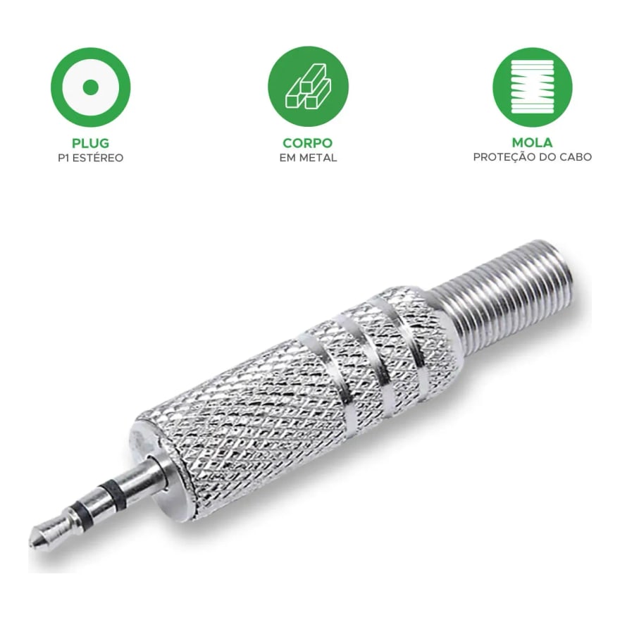 Plug 1/4 (6.3 mm) estéreo metálico cerámico, paquete de 10 unidades