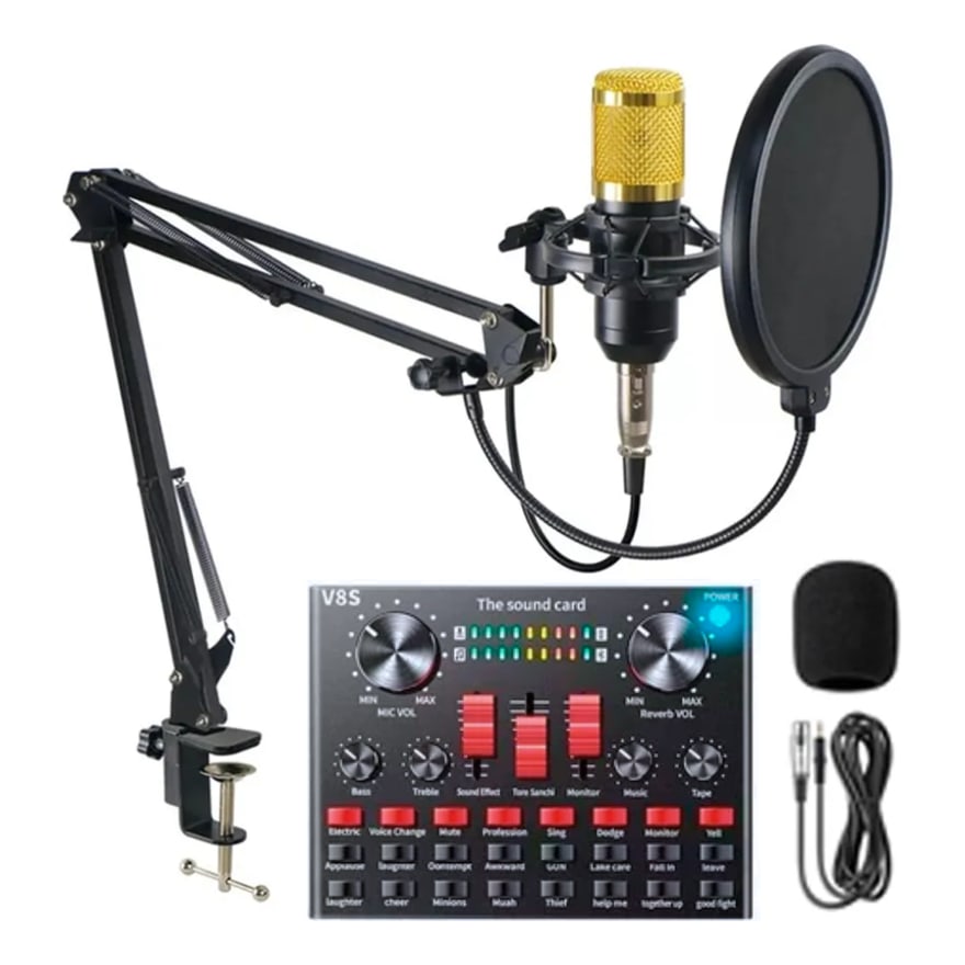 Micrófono de condensador BM-800 kit para estudio con araña, plateado