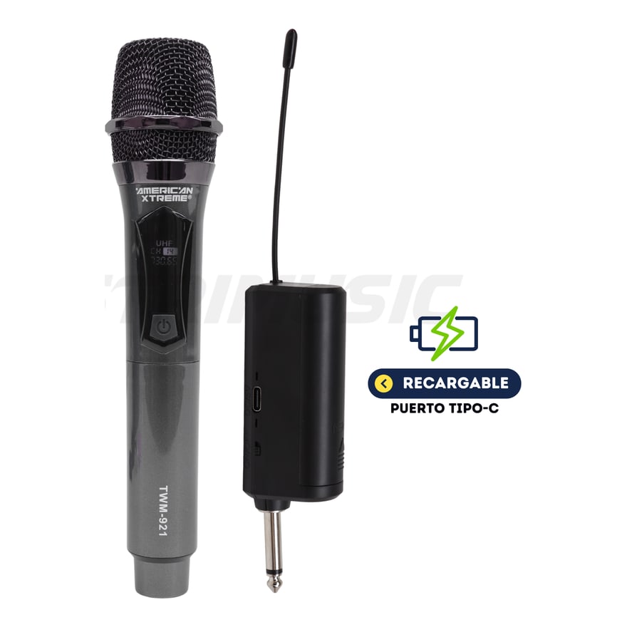 Micrófono inalámbrico semiprofesional UHF recargable American Xtreme TWM-921