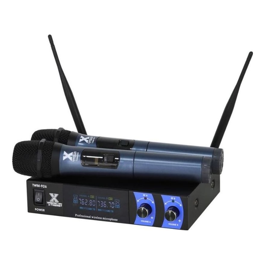 Micrófono inalámbrico doble UHF profesional American Xtreme TWM-926 con receptor
